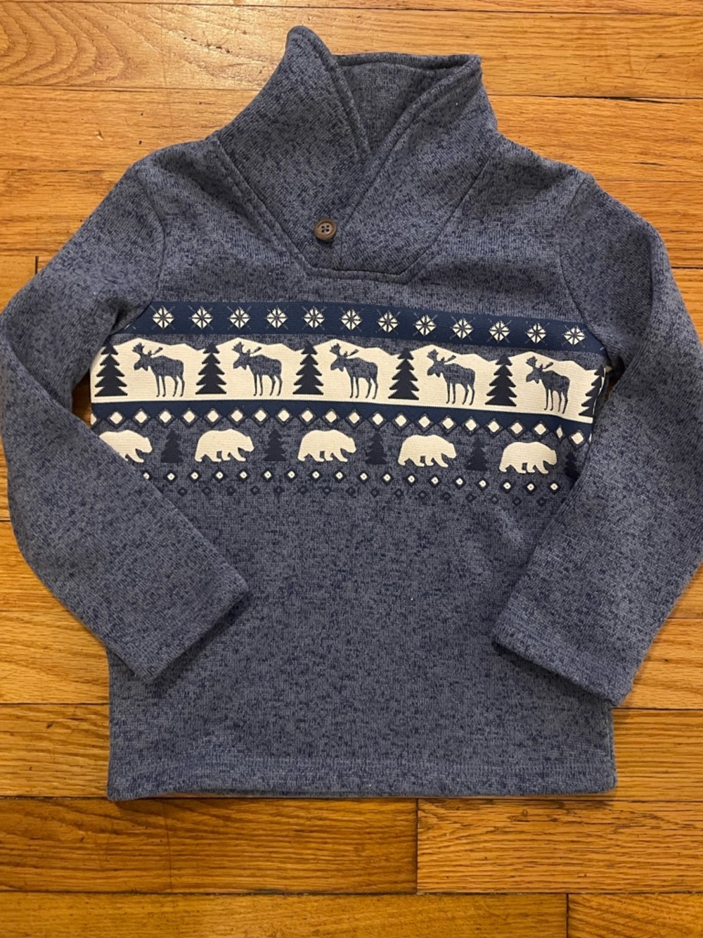 Jumping Beans | Blue Cowl neck Sweater with Nordic Animal Print | size 5T